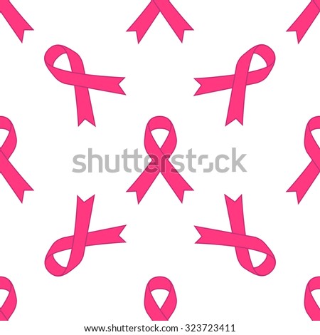 Breast cancer awareness pink ribbon seamless pattern isolated on white background. Vector illustration EPS10