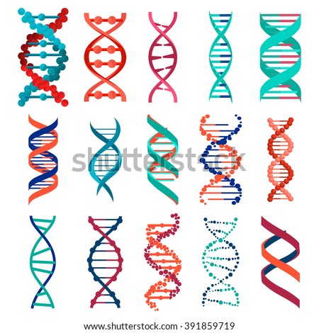 DNA molecule sign set, genetic elements and icons collection strand. Vector illustration background eps10