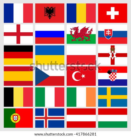 Set of 24 soccer Euro 2016 icons flags of the participant countries. Football flags set. Vector illustration eps10