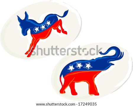 Two party stickers for the upcoming elections.