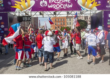 WROCLAW, POLAND - JUNE 8: The Czech fans in Fanzone before the Czech Republic Vs Russia game for Euro 2012 on June 8, 2012 in Wroclaw, Poland.