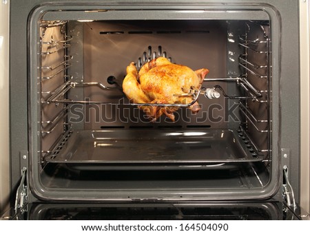 appetizing roast chicken in the oven.