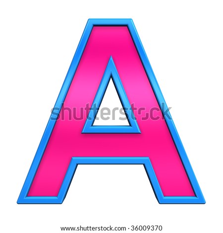 One Letter From Pink With Blue Frame Alphabet Set, Isolated On White ...