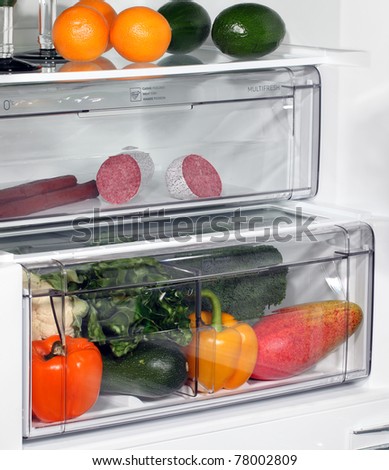 The inside of refrigerators. Full of fresh food refrigerator.