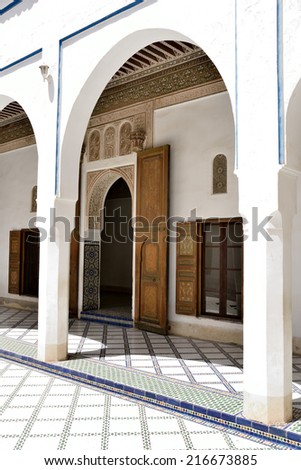 MARRAKESH, MOROCCO- AUGUST 24, 2014: El Bahia Palace which is visited by tourists from world on 24 August 2014 in Marrakesh, Morocco. It is an example of Eastern Architecture from the 19th century.