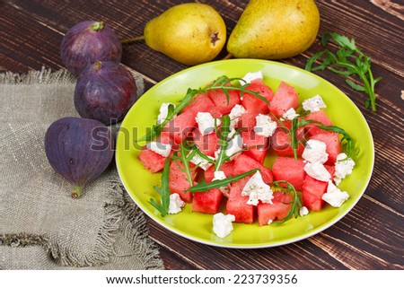 Watermelon, cheese and rocket salad