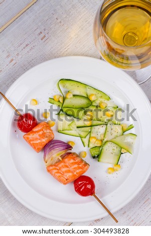 Grilled Fish and Vegetable Kebabs with Zucchini