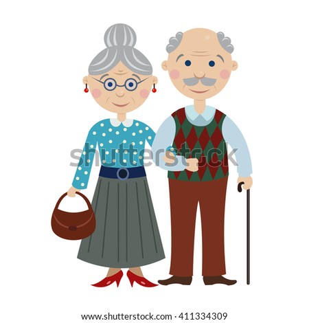 Happy Cartoon Grandparents.Cartoon Elderly Couple Young Married Smiling ...