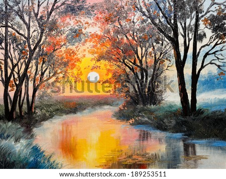 oil painting on canvas - the river