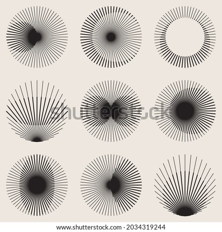 Abstract line circles, design elements. Vector illustration with editable strokes. Black and white, sunburst icon