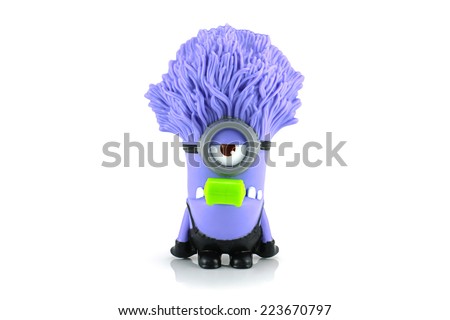 Bangkok,Thailand - October 11, 2014: Evil minion noisemaker toy character from Despicable Me animation movie. There are plastic toy sold as part of the McDonald\'s Happy meals.