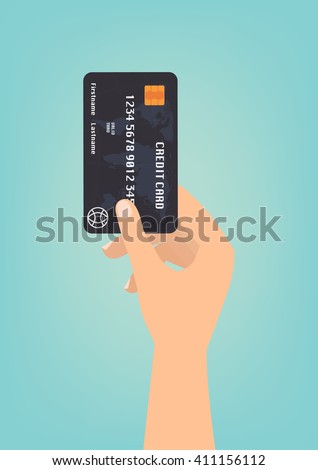 Hand with black credit card for payment on green background Vector illustration business concept design.