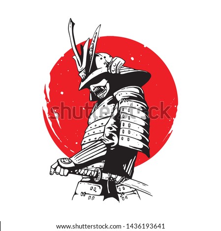 japanese samurai soldier on illustration