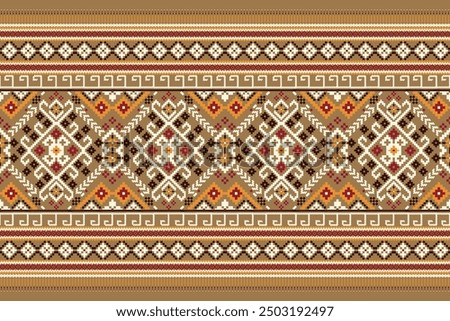 Ukrainian pattern.Slavic ornament pattern.geometric ethnic oriental pattern on brown background vector illustration.Aztec style,abstract background.design for texture,fabric,clothing,decoration,saree