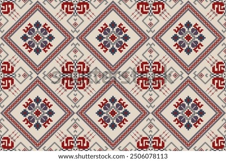 Thai seamless pattern,geometric ethnic oriental pattern floral cross stitch pattern on brown background,vector illustration,Aztec style,abstract background.design for texture,fabric,clothing,print.