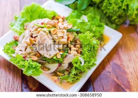 The spicy pork salad Vietnam food- soft focus