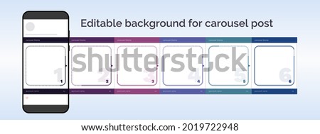 Editable template for vertical carousel post in social network. Blue and purple dotted frames with arrows. Design background for social media. Vector illustration 