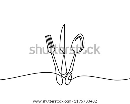 Continuous one line drawing. restaurant logo. Black and white vector illustration.