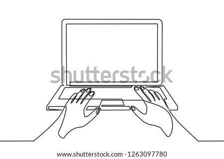 continuous line drawing of someone operating a computer
