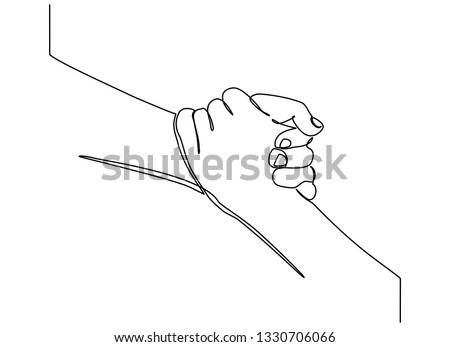 Continuous line drawing. Give a helping hand. Hold it tight. Interesting, helpful. Unity, salvation