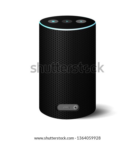 Black Bluetooth speaker with power blue lead on white background. EPS10 vector illusration.