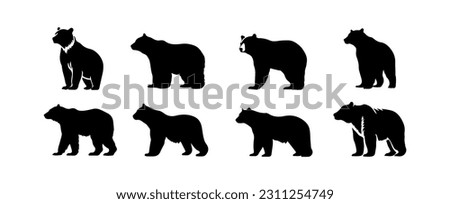 Bear silhouettes collection. Black bears animal logo symbol design. Wild mammal graphic vector illustration