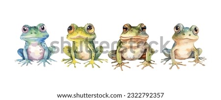 Set of cute frog watercolor isolated on white background. Frog animal vector illustration