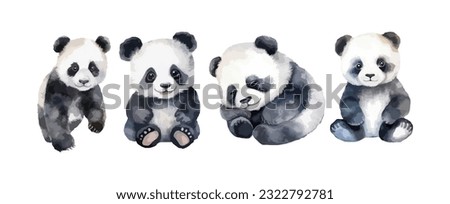 Set of cute panda bear watercolor isolated on white background. Vector illustration