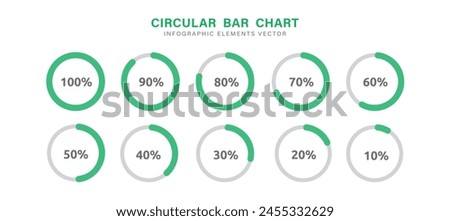 Circle chart, circular percentage progess, loading icon, graph. Flat design. Percentage templates set, infographic elements vector illustration