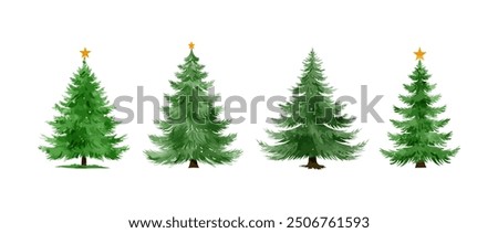 Christmas tree watercolor isolated on white background, Set of greenery Christmas pine tree watercolor vector illustration