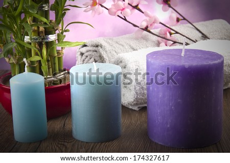 Composition with lucky bamboo candles spa concept