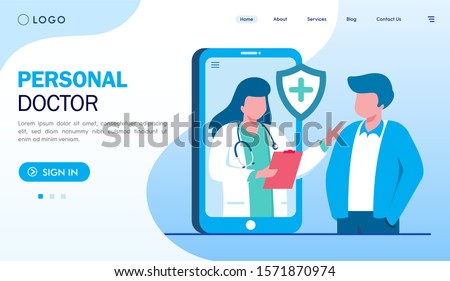 Personal doctor landing page website illustration vector flat design 