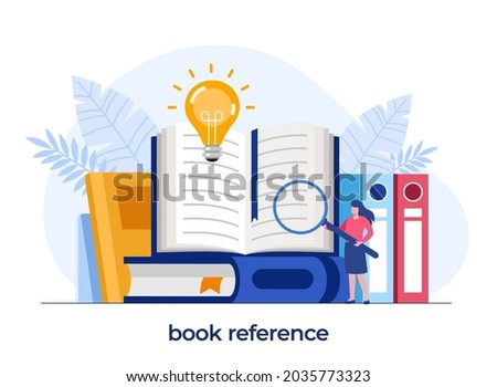 book reference concept, library, literature, education concept design, idea, brainstorming, flat illustration vector template