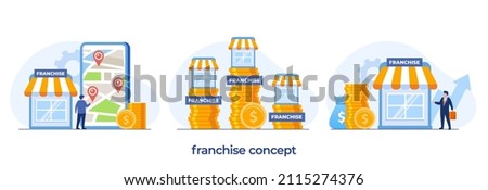 Franchise banner. Franchising business branch expansion. Small enterprise, company, shop, retail store or service network, flat illustration vector template banner Сток-фото © 