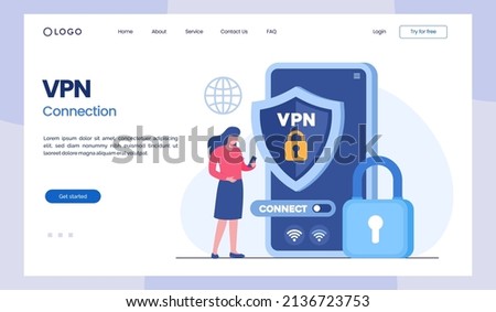 vpn technology system, browser unblock website, internet connection flat illustration vector	