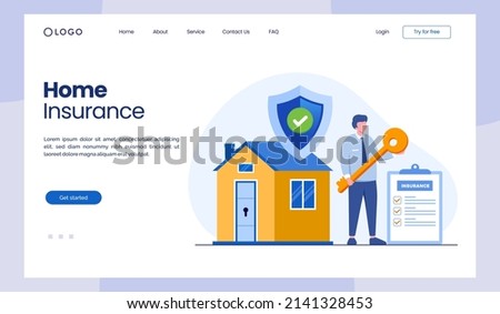 Real estate insurance, protection concept, umbrella, healthcare, landing page flat illustration vector landing page