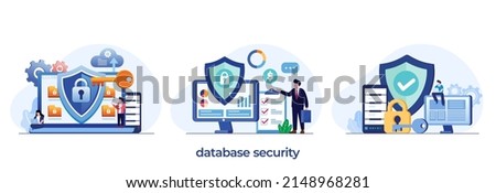 database security, data center, programming, engineer, technology, secure and protection flat illustration vector