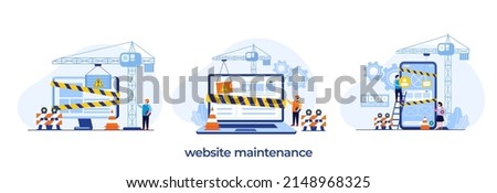 website maintenance, coding and programming, under maintenance, technology, software development, flat illustration vector