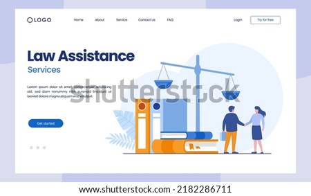 Law assistance, law firm and legal services concept, lawyer consultant, flat illustration vector landing page template