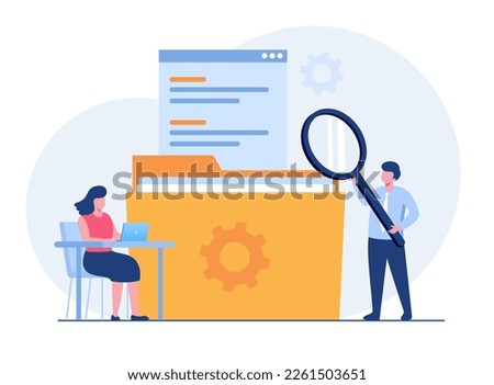 File management administration, data filing concept, folder, gallery, records, database, flat illustration vector template