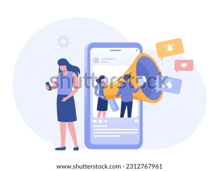 social media marketing, trending, viral, strategy, online business, start up, like, hashtag and comment, flat vector illustration banner background