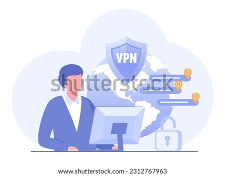 VPN access. VPN to protect personal data in smartphone and computer. Virtual Private Network. Secure network connection and privacy protection. flat vector illustration banner