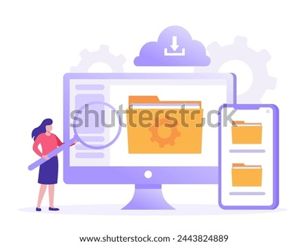 File management administration, data filing concept, folder, gallery, records, database, flat illustration vector template