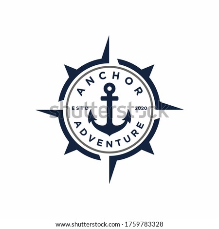 Retro Anchor with compass stamp badge emblem logo design