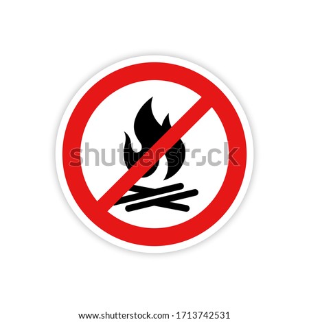 Prohibition sign with a campfire symbol is isolated on a white background. No bonfire allowed. Vector illustration, EPS 10.