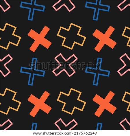 Seamless colorful vintage plus outline pattern vector.