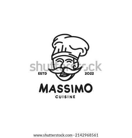 Chef hat cartoon face smile monoline style logo design