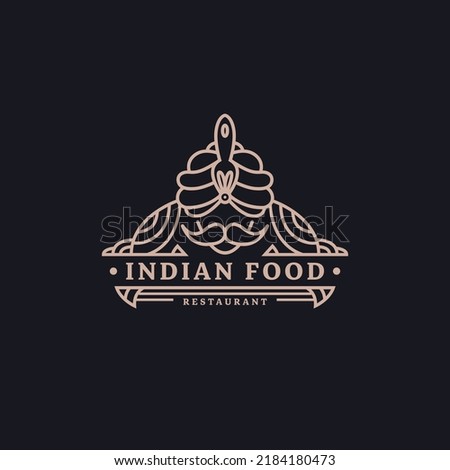 Indian Food restaurant monoline style classic vintage logo design illustration