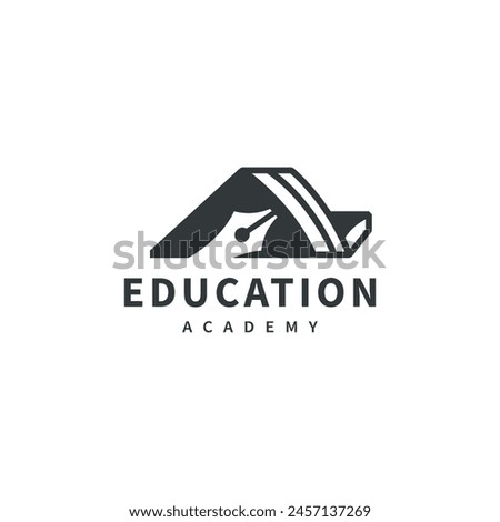 creative logo design with book and pen illustration for university or academy 2