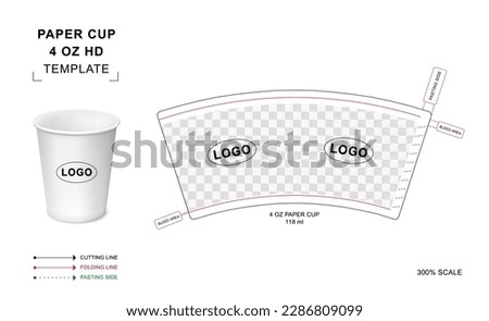 Paper cup die cut template for 4 oz HD